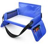 INFIVITA Knietablett Reisetisch-Tablett für Kinder Play with Löschbar Zeichenbrett & 6 Colored Pencils für Spiel und Esstisch Spieltisch Autositz Tisch für Buggys,Kinderwagen,Auto,Flugzeug,Bahn-Blau