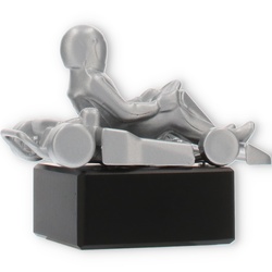 Pokal Metallfigur Go-Kart silbermetallic auf schwarzem Marmorsockel 11,5cm