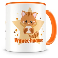 Samunshi® Kindertasse mit Namen Tasse Mietze Katze Personalisierte Tasse mit Namen Kinder Kinderbecher mit Namen Kindergarten orange 300ml