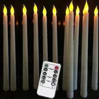 Set Mit 10 Batteriebetriebenen Led-stabkerzen Mit Fernbedienung, Elfenbeinfarbene Tischkerzen, Glatte Wachsoberfläche, Warmweißes Led-licht.