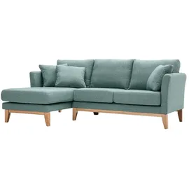 miliboo Skandinavisches 3/4-Sitzer-Ecksofa linksseitig mit abziehbarem, graugrünem Stoff und hellem Holz OSLO