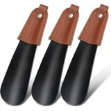 ZOMAKE Mini Schuhlöffel Klein Metall - Kurz Schuhanzieher Edelstahl Shoe Horn 17cm,3er Pack Kleiner Schuhlöffel mit Ledergriff(Schwarz)