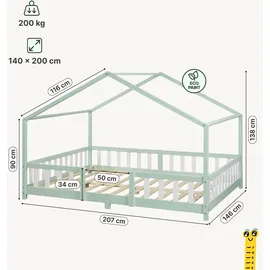 [en.casa] Kinderbett Treviolo 140 x 200 cm Kiefer mintgrün/weiß