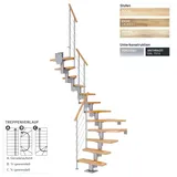 DOLLE Mittelholmtreppe Dublin (Breite: 65 cm, Perlgrau, 1/2-gewendelt, Farbe Stufen: Ahorn Natur, Geschosshöhe: 259 cm - 315 cm, Einzelstabgeländer)