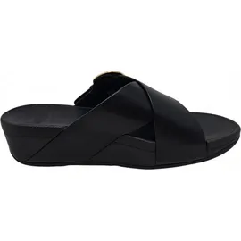 FitFlop Lulu Resin-Buckle Leather Cross Slides All Black Größe EU