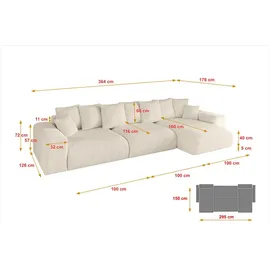 altdecor Ecksofa Cord mit Schlaffunktion 2-Sitzer Beige