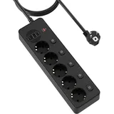 3M Steckdosenleiste einzeln schaltbar,5-Fach Mehrfachsteckdose mit 1PD(20W)+1 Type_C+2 USB-C,Steckdosenleiste,mit Überstromschutz und Kinderschutz,Steckerleiste mit Schalter für Zuhause,Büro (Schwarz)
