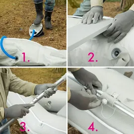 Eberth Schlauchboot Angelboot Paddelboot aus robustem Pvc für Außenborder 8 Personen, 4,60m x 1,90m Boot mit 2x Sitzbank, 2x Paddel, Aluboden, Pumpe, - Grau