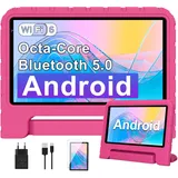 BIEGEDY Kinder Tablet Android, Octa-Core | Kinder Pädagogisch | Elterliche Kontrolle | 5G WLAN | Dual Kamera | BT 5.0, Eva-Schutzhülle für Kinder Standhalterung Rot