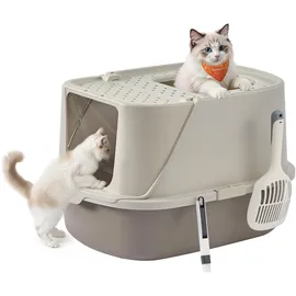 Songmics Katzentoilette XXL Haferflockenfarben-Warmgrau