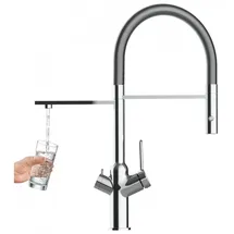 VIZIO 3 Wege Wasserhahn Küchenarmatur BOD mit 360° Schwenkbarem Auslauf Abnehmbare 2 Strahl Handbrause Verchromt