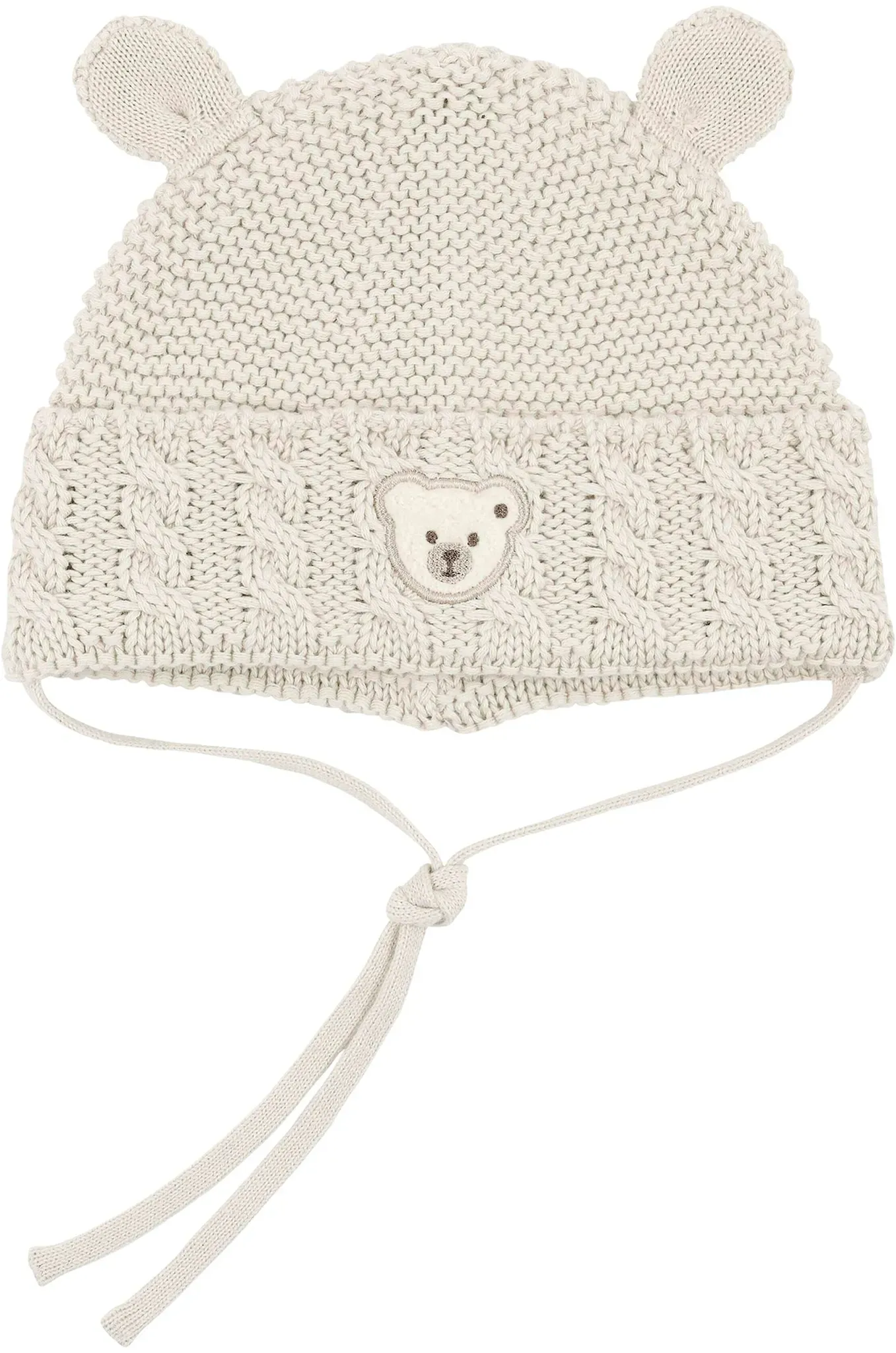 Steiff Strickmütze mit Ohren Bär, beige | grau, 47