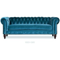 JVmoebel 3-Sitzer Türkis Chesterfield Sofa Wohnzimmer Samt Couch Polster Sitz, Made in Europe blau