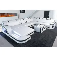 Sofa Dreams Wohnlandschaft Ledercouch Sofa Leder Palermo XXL U Form Ledersofa, Couch, mit LED, wahlweise mit Bettfunktion als Schlafsofa, Designersofa schwarz|weiß