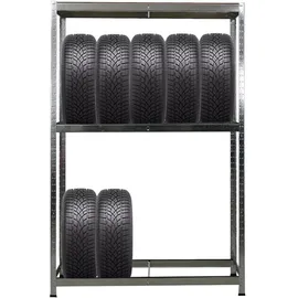 Proregal Reifenregal RAGNAR HxBxT 180x120x40cm 8 Reifen auf 2 Ebenen + Ablage 265kg Fachlast Verzinkt