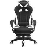 Woltu Gaming Stuhl Racing Stuhl Bürostuhl Chefsessel mit Kopfstütze und Lendenkissen, Fußstütze, Stoff, Weiß, BS83ws - Weiß