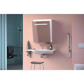 Schneider CARE LED-Spiegelschrank, 595x727mm, Türanschlag li., Beleuchtung oben, 2 Steckdosen re. außen unten, mit Spender, 193.263.01.0201, Ausführung: