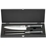 CHEF CUISINE Damast Chef-Messer und Tranchiergabel, 67-lagiger Damast-Stahl