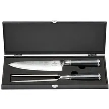 CHEF CUISINE Damast Chef-Messer und Tranchiergabel, 67-lagiger Damast-Stahl