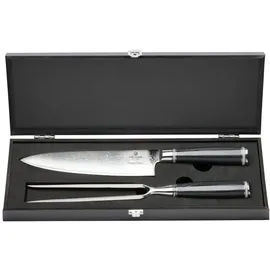 CHEF CUISINE Damast Chef-Messer und Tranchiergabel, 67-lagiger Damast-Stahl