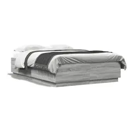 vidaXL Bettgestell mit LED Grau Sonoma 160x200 cm Holzwerkstoff
