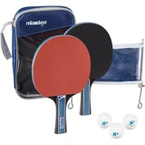 Relaxdays Tischtennis Set, mit Tischtennis-Netz, 2 Holzschläger, 3 Ping Pong Bälle, Mini Tischtennis, schwarz-rot