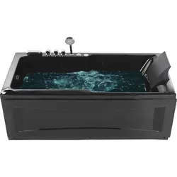 Whirlpool Badewanne schwarz rechteckig mit LED 169 x 81 cm rechts ARTEMISA