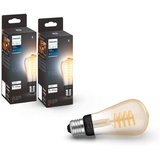 Philips Hue White Ambiance E27 Einzelpack Edison ST64 Filament 550lm, dimmbar, alle Weißschattierungen, steuerbar via App (2 Pack)