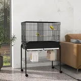 Großer Vogelkäfig, Papageienkäfig Mit Rädern Für Kakadus, Wellensittiche, Kanarienvögel Und Papageien, 85 X 49 X 119 Cm, Schwarz