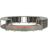 KOIECETA Whirlpool Umrandung mit Stauraum Rund Poolumrandung Poolverkleidung für Spa Grau Poly Rattan Stahlrahmen Eukalyptus-Hartholz, (V31009)