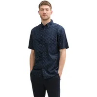 Tom Tailor Printed Cotton Linen Kurzarmhemd - Navy Dot