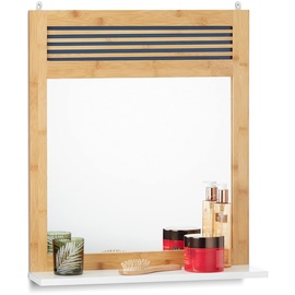 Relaxdays Badspiegel mit Ablage, verzierter Wandspiegel, Bambus Badezimmerspiegel HBT: 61 cm,