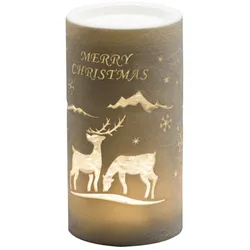 Konstsmide LED Laterne "Rentier, Weihnachtsmann und Schlitten", wassergefüllt, Zylinderform, 5h Timer, 1 warm weiße Diode, batteriebetrieben, Innen