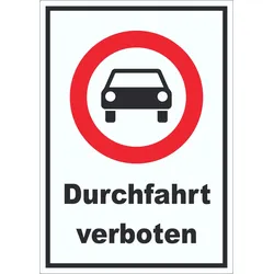 Durchfahrt verboten PKW Symbol Aufkleber A0 (841x1189mm)