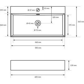 ECD Germany LuxeBath Aufsatzwaschbecken 60,5 x 36,5 cm