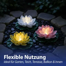 Cepewa LED Seerose 3er Set Kunststoff Ø17x6cm Akku Solar gelb/weiß/rosa