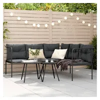 vidaXL Gartensofa in L-Form mit Kissen Schwarz Stahl und Textilene