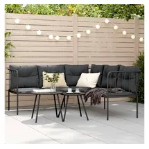 vidaXL Gartensofa in L-Form mit Kissen Schwarz Stahl und Textilene