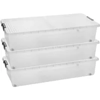 Centi Unterbett Aufbewahrungsbox mit Rollen, geteilter Deckel, 32L, transparent,