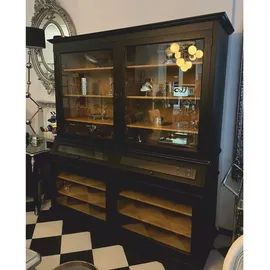 Casa Padrino Vitrine Landhausstil 195 x 70 x 223 cm Schwarz/Naturfarben