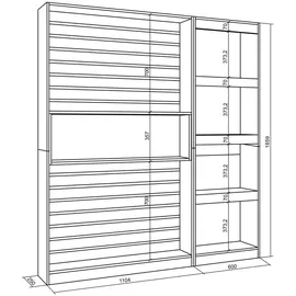 SKRAUT HOME Bücherregal 170 x 25 x 186 cm Eiche/Schwarz
