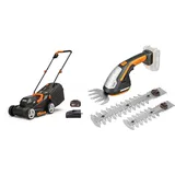 WORX WG730E Akku-Rasenmäher 20V - kraftvoller bürstenloser Motor & WG801E.9 - Akku Gras- und Strauchschere 20V PowerShare