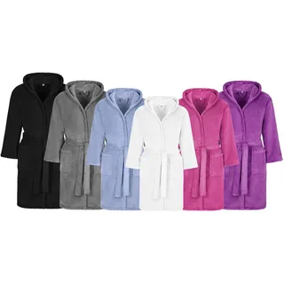 Kinderbademantel Kuschel Soft Fleece mit Kaputze & Taschen Jungen, Mädchen (152, Weiss) Microfaser Mantel/Bademantel Kinder - 152