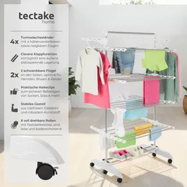 Tectake tectake® Turmwäscheständer Odelia klappbar, 6 drehbare Doppelrollen mit Feststellbremsen
