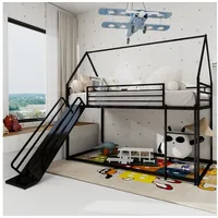 Odikalo Etagenbett Kinderbett Hochbett Bettgestell Hausbett Rutsche Leiter Schwarz