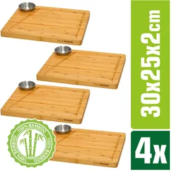 4er Set - Bambus-Servierbrett mit Dip-Schale - 30x25cm Steakbrett aus Holz