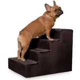VELORA H&L Hundetreppe 4 Stufen Braun - Stabile Holzkonstruktion mit Veloursbezug, rutschfeste Hundetreppe für Sofa und Bett, Haustiertreppe für Hunde und Katzen, Belastbar bis 80 kg