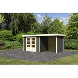 Karibu Askola 3 4,62 x 2,17 x 2,11 m terragrau inkl. Anbaudach, Seiten- und Rückwand