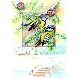 Stick-Grußkarte "Kohlmeisen Winter"