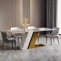 xl moebel gmbh Tische Design Tisch Luxus Marmor Imitation Möbel Esszimmer Esstische Modern Gold - Weiß